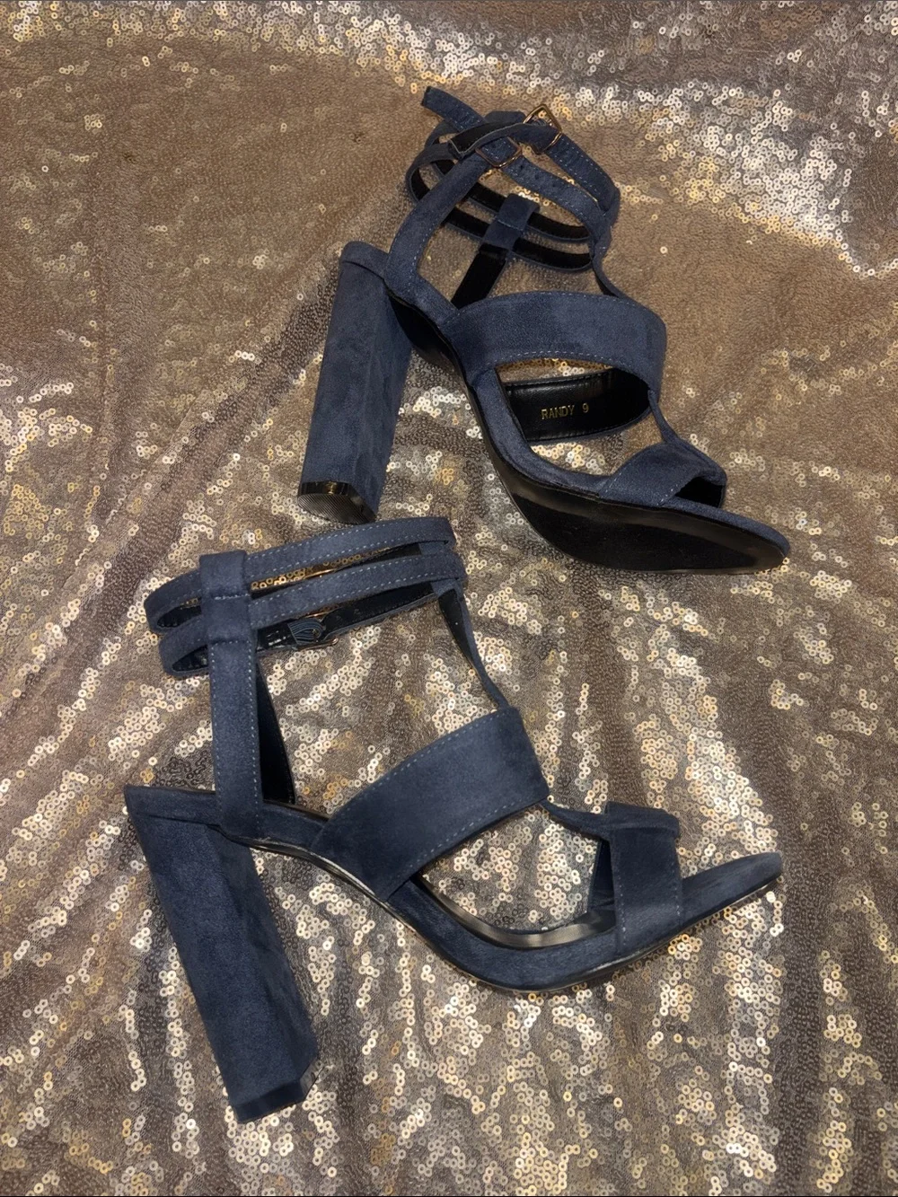 Lola Shoetique Navy Suede Multi-Strap Heeled Sandals